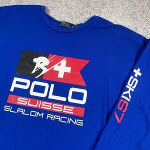 Polo Ralph Lauren Ski T Shirt Mens 3XB Suisse Slalom Racing 67 Long Sleeve Blue
